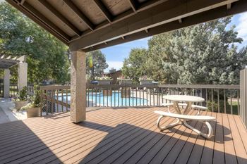 Greentree village exterior deck and swimming pool